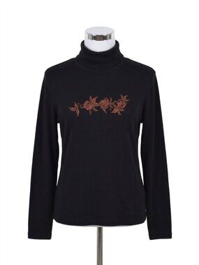 Bogner Embroidered Wool Blend‎ Black Turtleneck Sweater Size Medium